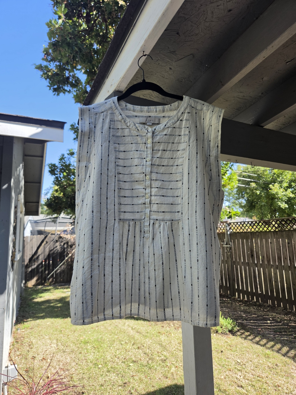 LOFT White Sleeveless Tunic with Black Stripes